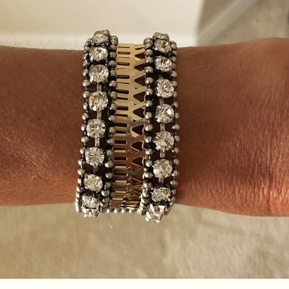 Stella and Dot Silver & Gold Clear Crystals Portia Statement Bracelet ☘☘☘ - Picture 1 of 6